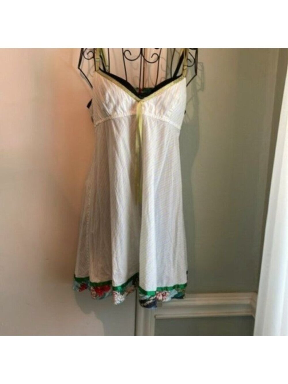 Vintage Free People halter white with green ribbon trim M